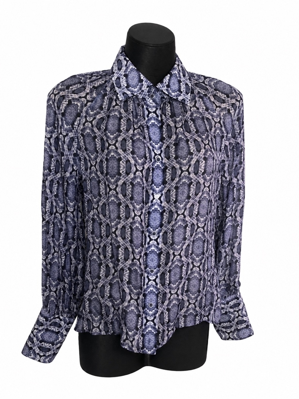 NWT Robert Graham Purple-Blue Silk Python Print Button Down Shirt